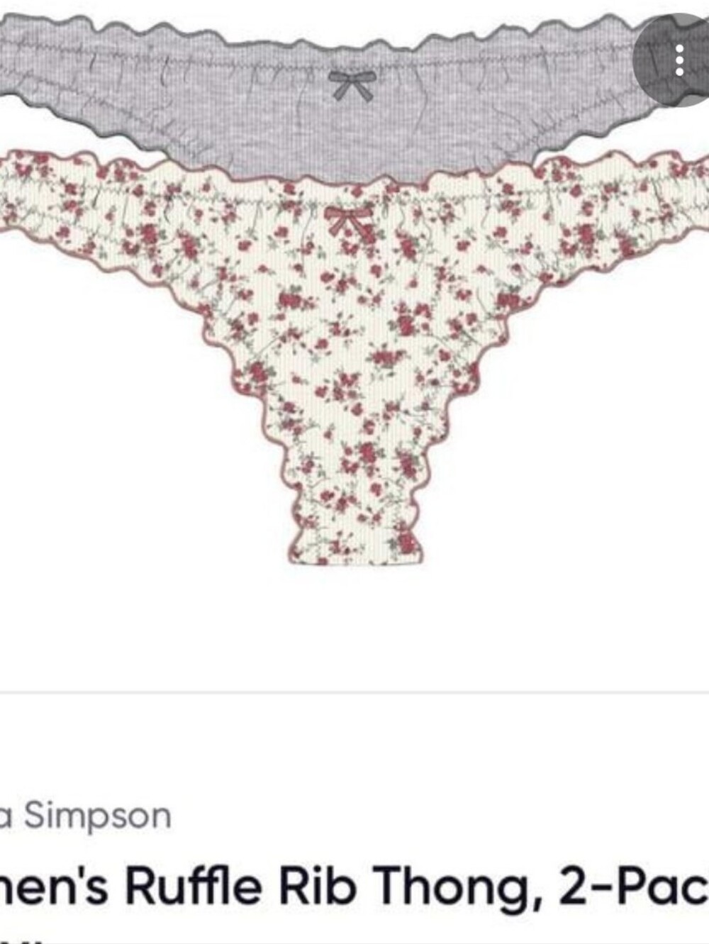 Jessica Simpson Ruffle Rib Thong 2-Pack - Gray & Cream Floral